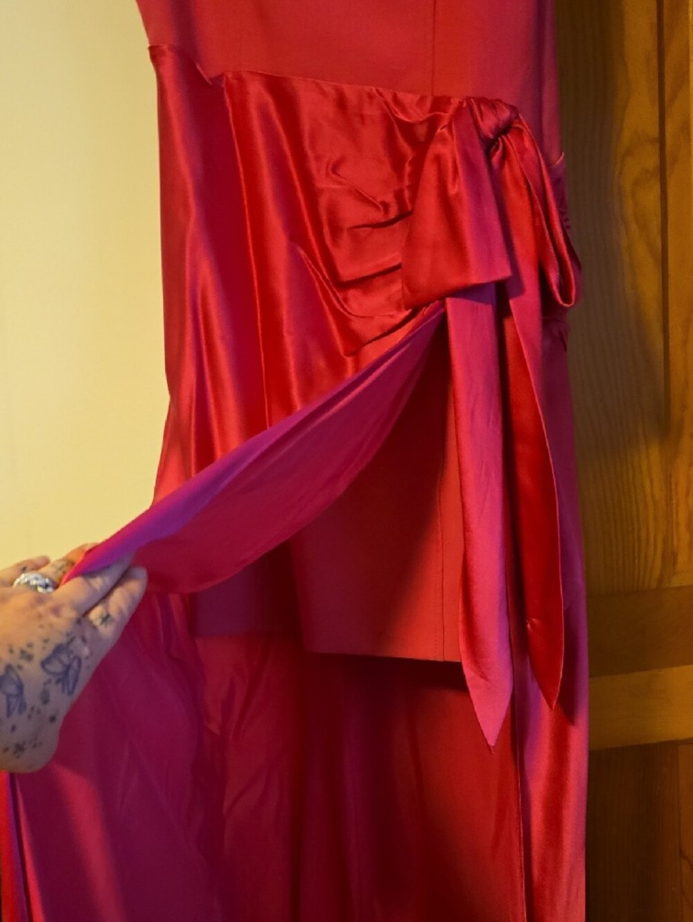 cinq a sept Hot Pink Satin Maxi Dress with Side Bow - Picture 7 of 16